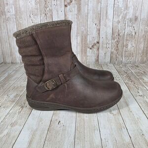 Teva Leather Ankle‎ Boots Knit Cuff Buckle Accent Brown Boots Women's 8.5